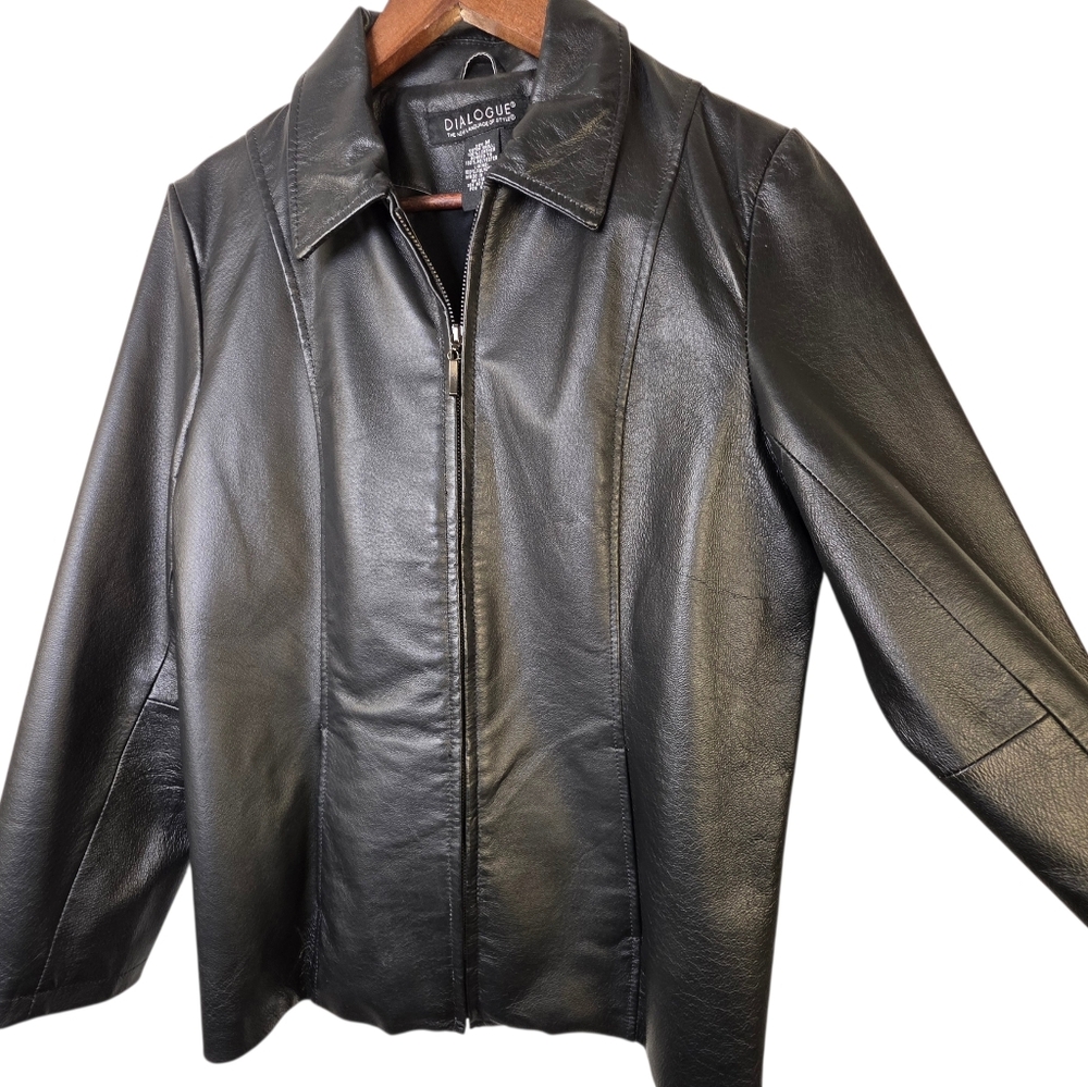 Dialogue Black Leather Zip-Up Jacket – Size M - Bikercore Y2K Style - Picture 4 of 17